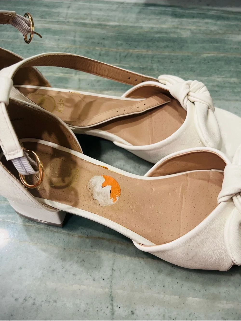 Girls 1 inch Cream Knot-Front Ankle Strap Sandals